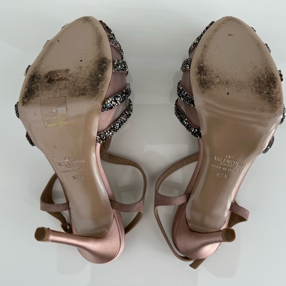 VALENTINO DUSTY PINK MAUVE TONE PLATFORM CRYSTAL SANDALS SIZE IT 37.5 / US 7.5 - Picture 17 of 17